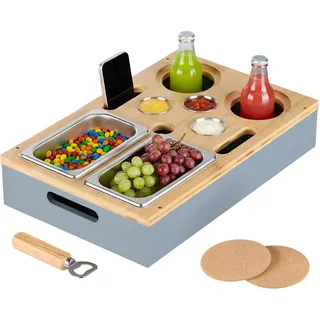 Relaxdays Couchbar 2X Edelstahlschale 3X Dipschalen grau