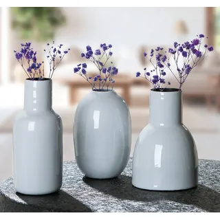 s.Oliver Tischvase "Deko-Vase, "Piccolo", im 3er Set, unterschiedliche Formen, 13cm hoch" aus Metall, glänzende Oberfläche in verschiedenen Farben, grau