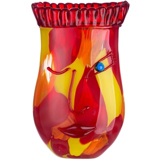 GILDE GLAS art Glas Art Vase Dekovase Gesichtsvase - Deko Wohnzimmer - Geschenk für Frauen Geburtstag - Farbe: rot gelb - Höhe 29 cm