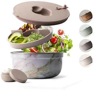 MAMEIDO Salatbox to go 1,5 l, Bowl Lunchbox Erwachsene aus Edelstahl, Bento Box BPA-frei mit Fächern & auslaufsicherem Dressingbehälter, Essensbox Meal Prep (Pearl Marble)