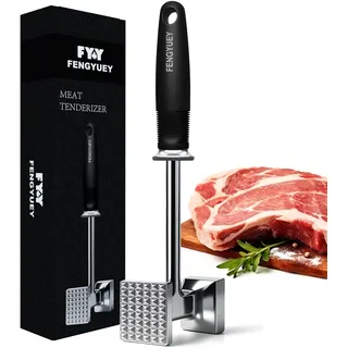 FENGYUEY Fleischklopfer [Original] - Doppelseitiger Schnitzelklopfer, Fleischhammer für Hähnchen, Rindfleisch, Geflügel | Ergonomischer Großer Soft-Touch-Griff, Spülmaschinenfest | Schwarz