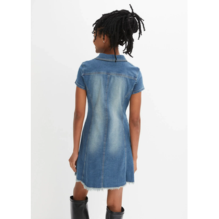 Jeanskleid BONPRIX, Damen, Gr. 42, N-Gr, blau denim, Denim/Jeans, Obermaterial: 98% Baumwolle, 2% Elasthan, A-Linie, Kleider Jeanskleid, A-Linien-Schnitt, kurzer Arm, tailliertes Design, mit Brusttaschen, Topseller