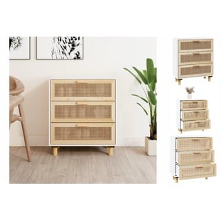 vidaXL Sideboard Weiß 60x30x75 cm Massivholz Kiefer und Natur-Rattan