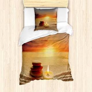 ABAKUHAUS Boho Mantele, Meditation Yoga-Kerze, Milbensicher Allergiker geeignet mit Kissenbezügen, 135 cm x 200 cm - 80 x 80 cm, Orange Sand Braun - Orange
