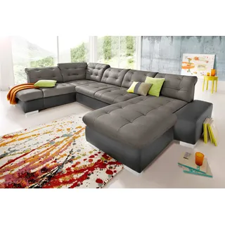 Wohnlandschaft SIT & MORE "Palomino U-Form", grau (fango, delfin), B:355cm H:84cm T:208cm, NaturLEDER (echtes Rindsleder) in Sitz und Rücken. Korpus mit Kunstleder SOFTLUX bezogen;Kunstleder SOFTLUX/Struktur (100% Polyester);NaturLEDER: Bitte beachten Sie, dass Lederbezüge mehr Nähte aufweisen als Stoffbezüge.;Kunstleder SOFTLUX/Feinstruktur (100% Polyester), Sofas, Wohnlandschaft, wahlweise in XL oder XXL