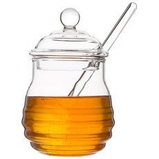 Mkouo Glas honigtopf mit Honigbehälter Honig Löffel Zum Servieren von Honig und Sirup, 9 Ounces (265ml)