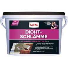 MEM Dichtschlämme, Für den Wand- und Bodenbereich, Einkomponentige Abdichtungsschicht zum Anrühren, Einfach zu verarbeiten, Lösemittelfrei, 5 kg, Grau