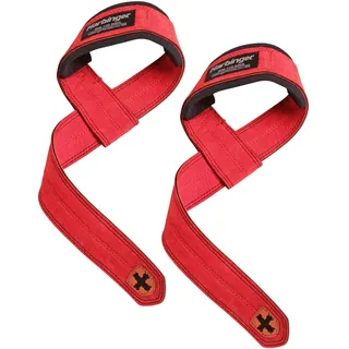 Harbinger Padded Leather Lifting-Straps-Verlängerte Länge Ermöglicht Stärkeren Griff, Echtes Leder Für Starken Halt An Der Stange Bei Geringem Volumen, Ideal Für Schweres Heben,Einheitsgröße,Rot
