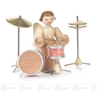 Engel am Schlagzeug, langer Rock, natur h=ca 5,5 cm Erzgebirge Weihnachtsfigur