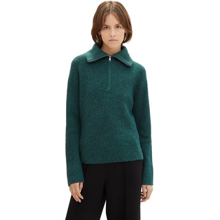 TOM TAILOR Denim Damen Basic Troyer Pullover , Midnight Forest Green Mélange, M