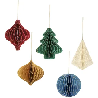 NICROHOME EUR 5 STÜCKE 3D Mini Glitter Weihnachtsdeko | Papier Weihnachtsbaum hängen Dekoration, Weihnachtsbaum Honeycomb Ornamente Weihnachten Dekoration, Papier Weihnachtsschmuck