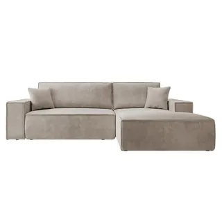 Selsey Ecksofa mit Schlaffunktion und Bettkasten, Ottomane Rechts Cordbezug in Beige - Beige