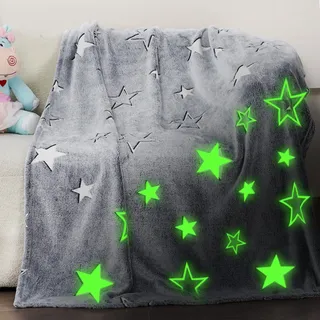 Winthome Kuscheldecke Kinder, Deck Glow In The Dark, Fleecedecke Weiche Flauschig, Babydecke Warme Kuschelig, Sofadecke für Mädchen Junge, Geschenke, Passend zu Allen Jahreszeiten (Stern, 120x150cm)