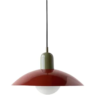 LFsem Vintage Industrie Pendelleuchte Hängelampe mit Buntem Emaille-Metallschirm und Weißer Glaskugel, Höhenverstellbar Deckenleuchte E27 für Küche Esszimmer Schlafzimmer (Rot)