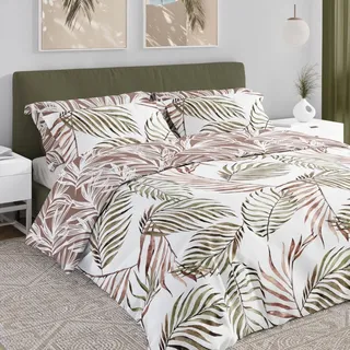 Bettwäsche 160x200 cm + 2x 70x80 cm 100% Baumwollsatin Bettgarnitur Bettbezug (Boho 002) - Weiß, Braun