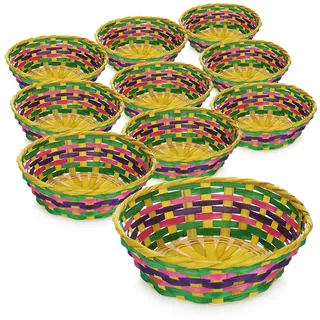 com-four® 10x Bastkorb in bunten Farben zur Dekoration - Osternest - Körbchen für Ostereier, Brötchen, Snacks und Schlüssel - Osterdeko - farbiger Brotkorb (Multicolor Mix)