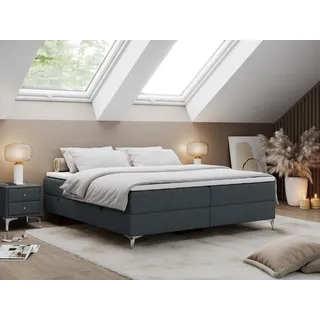 Boxspringbett ohne Kopfteil mit Bettkasten, Bett niedriges Kopfteil, Polsterbett ohne Kopfteil - LESS - 160x200 - Dunkelgrau - H3 - Grau