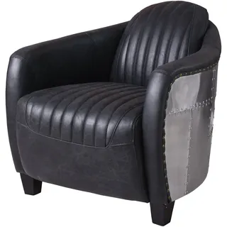 Art Deco Sessel Schwarz Leder Ledersessel Alu Flugzeug Klassiker Armlehnsessel
