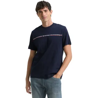 T-Shirt TOM TAILOR, Herren, Gr. 3XL, blau (sky captain blau), Single Jersey, Obermaterial: 100% Baumwolle, bedruckt, regular fit hüftbedeckend, Rundhals, Shirts T-Shirt, mit Logofrontprint