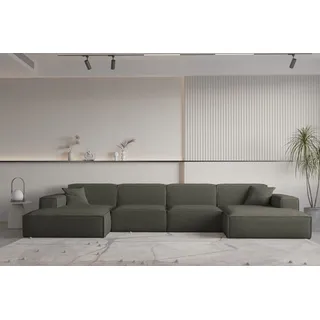 Wohnlandschaft U-Form CELES PREMIUM in Stoff Ascot Bukla Moosgrün - Grün