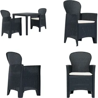 vidaXL 3 tlg. Bistro Set Kunststoff Anthrazit Rattan Optik - Bistroset - Bistrosets - Gartenmöbelset - Gartenmöbelsets - Grau