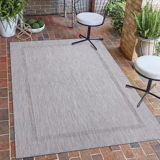 Carpetsale24 In- & Outdoor Teppich - Wetterfestes Flachgewebe in Sisal-Optik mit Bordüre, Küchenteppich, Terrasse, Wohnzimmer & mehr, Grösse: 240x340 cm - Silber