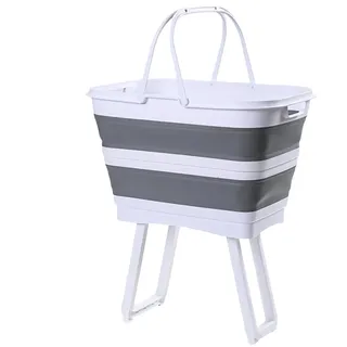 Faltbarer Wäschekorb mit Beinen - 26L Rückenschonende Wäschewanne mit Ablauf, Klappbarer Wäschebehälter Platzsparend, Mobile Spülschüssel für Camping, Garten & Haushalt
