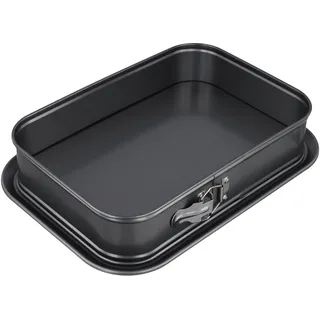 SINJEUN Springform Rechteckig, 36 x 24 x 8 cm Schwarz Kohlenstoffstahl Backform Eckig mit Antihaftbeschichtung und Klammer, Kuchenform Eckig für Kuchen, Backen