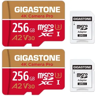 [5 Jahre kostenlose Datenwiederherstellung] Gigastone Speicherkarte 256 GB 2 Karten, 4K Kamera Pro, kompatibel mit GoPro Switch, Geschwindigkeit 100 MB/s. A2 U3 V30 Micro-SDXC-Karte mit SD-Adapter.
