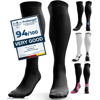 aZengear Kompressionsstrümpfe für Damen Herren (20-30 mmHg Klasse 2) Stützstrümpfe Medizinisch Kompressionssocken Waden Kompression für Laufen Reise Flug Sport Schwangerschaft (Schwarz, L/XL)