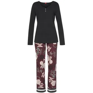 s.Oliver Pyjama 2 tlg. im Blumen-Dessin mit Streifen-Details, bunt