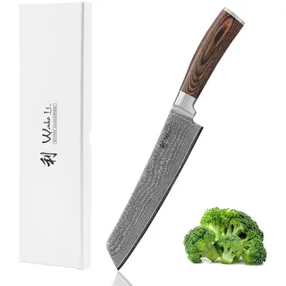 Wakoli Edib Tanto Chefmesser – 20 cm Klinge aus 67 Lagen Damaststahl VG-10 Kern) | Scharfes Profi-Küchenmesser mit Pakkaholzgriff in Geschenkbox – Braun
