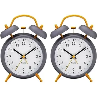 FISURA - Analogwecker ohne Ticken. Wecker mit Led-Nachtlicht. Zifferblatt 9 Zentimeter.11,7x5,5x16. Metall und ABS (Grau) (Packung mit 2)