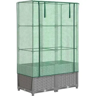 vidaXL Hochbeet mit Gewächshaus-Aufsatz Rattan-Optik 80x40x138 cm - Grau