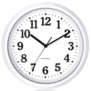 KIZLOC 32 cm Outdoor Uhr Garten Wasserfest, Gartenuhr Außen Wetterfest, Leicht Ablesbare Lautlose Batteriebetriebene Runde Wanduhr für Draußen Pool Balkon Badezimmer (Weiß)
