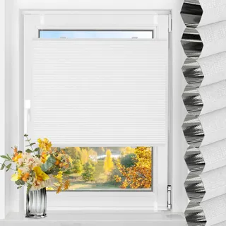 TFSKY Wabenplissee Plissee ohne Bohren Verdunkelung Klemmfix Zweifarbigz Weiß-Weiß B50 x H130 cm Doppelplissee Verdunklungsplissee Sonnenschutz Schallschutz für Fenster & Tür