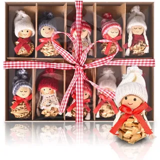 Weihnachtswichtel Anhänger Christbaumschmuck, Edonkvi 10 STK Weihnachtsfiguren Stroh Weihnachtsanhänger Baumschmuck, Niedlich Weihnachtsengel klein Wichtelmännchen Geschenke für Weihnachten