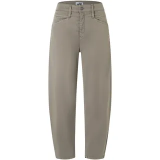 Stoffhose MAC "BORA 2.3 zip", Damen, Gr. 42, N-Gr, beige (mat grün antique), Web, Obermaterial: 96% Baumwolle, 4% Elasthan, unifarben, normal lang, Hosen Stoffhose, mit Stretch