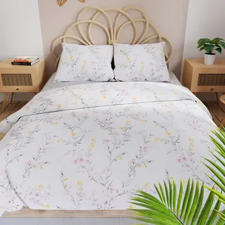 ZOE Bettwäscheset 220x200 cm - Satin-Baumwolle, dezentes Blumenmuster - Bunt