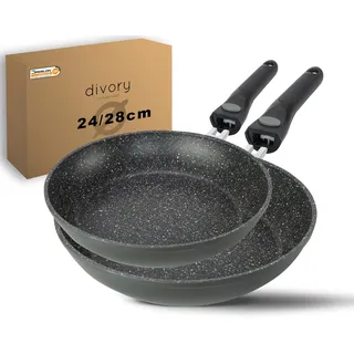 DIVORY Pfannenset 2-teilig Pfanne 24cm, 28cm mit abnehmbaren Griff, Induktion, Antihaft-Beschichtete Bratpfanne hoch - Induktionspfannen Set