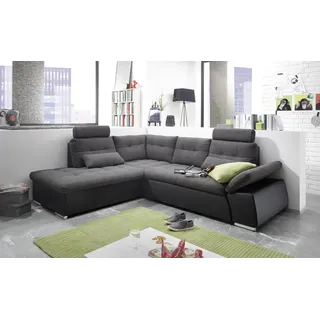 ed exciting design Ecksofa JAKARTA mit Bettfunktion, Kopfstützen Nierenkissen schwarz
