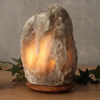 HIMALAYA SALT DREAMS Salzkristall-Tischlampe »Rock« E14 1 Stk. Warmweiß Handgefertigt - jeder Stein ein Unikat, H: ca.18 cm, ca. 2-3kg, grau