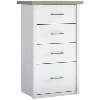 Kinderkommode , Weiß, Eichefarben , Metall , 0 Fächer , 4 Schubladen , 60x101x43 cm , stehend , Babymöbel & Kindermöbel, Babyzimmer, Babyregale & Kinderregale