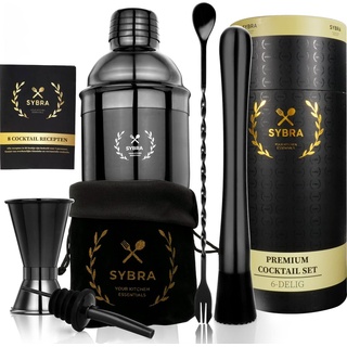 Sybra Cocktail set - 6-Delige Space Grey Cocktailset - Cocktail shaker 750ML - Bewaarhoes - Cocktailreceptenboekje