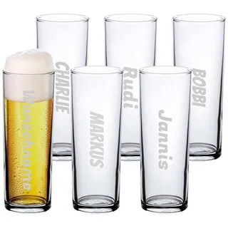 LUXENTU Kölschglas mit Gravur, Name vertikal, 0,2 l, 6 Stück | Personalisierte Kölner Stange mit Eichung, Geschenk zum Geburtstag oder Jubiläum für Bier-Fans, Spülmaschinenfest
