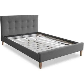 Homestyle4u Polsterbett 160x200 cm Bett Doppelbett mit Lattenrost Kopfteil Grau - Grau