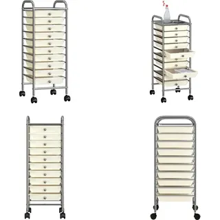 vidaXL Schubladenwagen mit 10 Schubladen Weiß Kunststoff - Aufbewahrungswagen - Schubladenwagen - Schönheitssalonwagen - Schönheitssalon Wagen