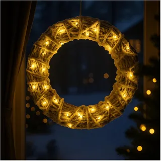 com-four® Künstlicher LED Weihnachtskranz beschneit, winterlicher Türkranz mit Beleuchtung und Timer, Dekokranz mit 20 warmweißen LEDs, Tischkranz mit Stimmungslicht (01 Stück - Weiß - Kranz 40cm)