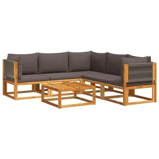 vidaXL 6-tlg. Gartensofa-Set mit Kissen Holz Akazie & Seil - Grau