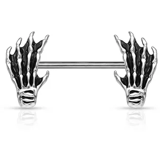beyoutifulthings Brustwarzen-Piercing Skelett-Hände Silber 14-mm Chirurgenstahl Stab 1,6 mm Schraubverschluss